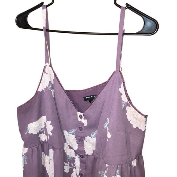 402. Torrid Purple Floral Georgette Babydoll button detail tunic size 2 (2x) - Picture 9 of 12